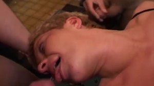 German teen gets her pussy filled with cum in a group sex scene