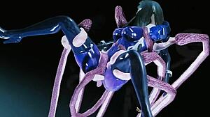 Skyrim-karakter med tentakler knuller jente i PVC-støvler og sko
